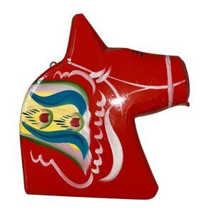 Akia Dalahemslojd Nils Olsson.Swedish Orange painted wood Horse head equestrian